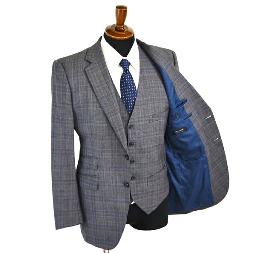 5XE117】麻布テーラー 3ピース 2つボタン シングルスーツ M A6 ダークグレー グレンチェック ノータック 極 定番 O113-ZA11 合物 春夏秋 【送料無料】【中古】【メンズビジネス】202505