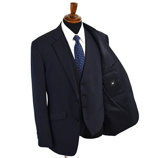 スーツセレクト 3ピース 2つボタン シングルスーツ L AB7 ダークネイビー グレンチェック ノータック BLKP2104 合物 春夏秋 5XG061 【送料無料】【中古】【メンズビジネス】202507