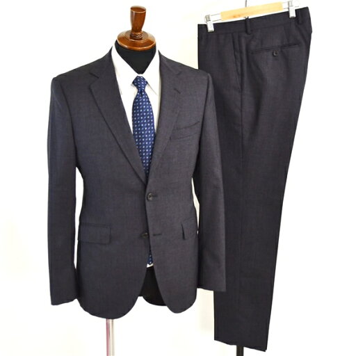 【送料無料】4XH041】麻布テーラー 2つボタン シングルスーツ M Y5 ダークグレー ノータック 極 定番 人気 通勤 営業 O183-ZA11 合物 春秋 肩幅狭め【中古】【メンズビジネス】202408