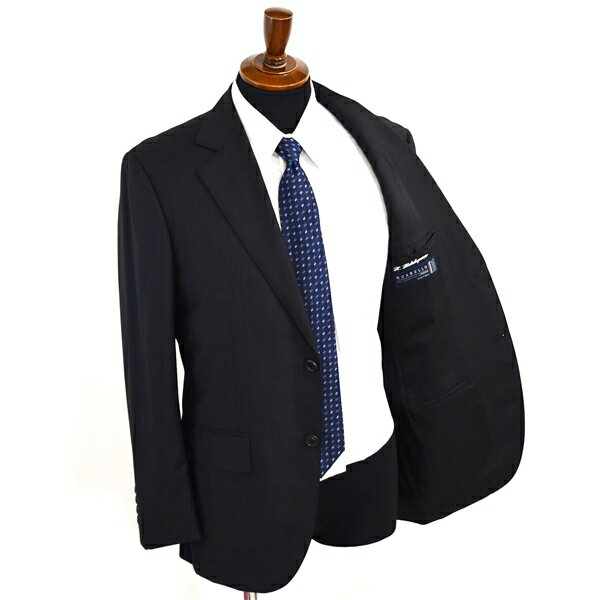 Jプレス 2つボタン シングルスーツ M A6 ブラック ストライプ ノータック 袖口4つ釦 J.PRESS SR-OV-YW-0325 合物 春秋 5XH034 【送料無料】【中古】【メンズビジネス】202508