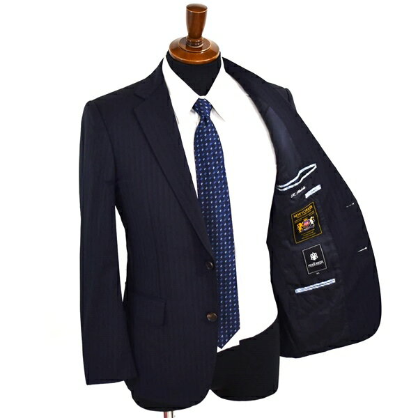 ニューヨーカー 伊製 REDA生地 2つボタン シングルスーツ S YA4 ダークネイビー ストライプ ノータック 78-16-5107-75-80 春夏 5XH053 【中古】【メンズビジネス】202508