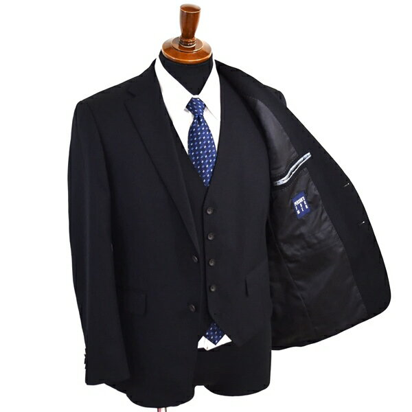 美品 パーソンズ フォーメン 3ピース 2つボタン シングルスーツ M AB4 ブラック ストライプ ノータック A18-X6160 合物 春夏秋 5XH056 【中古】【メンズビジネス】202508