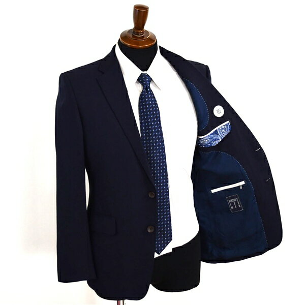 パーソンズ フォーメン 2つボタン シングルスーツ S A4 ダークネイビー ノータック 袖口4つ釦 開き見せ H13X3730 夏物 春夏 薄手 5XH067 【送料無料】【中古】【メンズビジネス】202508