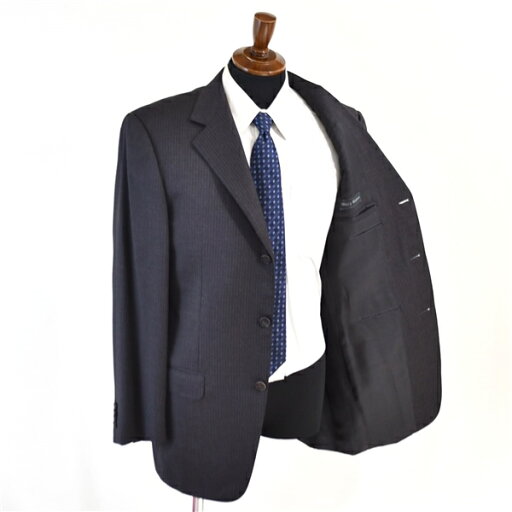 伊製 エルメネジルドゼニア カシミヤ混 3つボタン シングル スーツ 48 / A8ウエスト細め / L ダークグレー ストライプ 214295 4TJ063 【送料無料】【中古】【メンズビジネス】202410