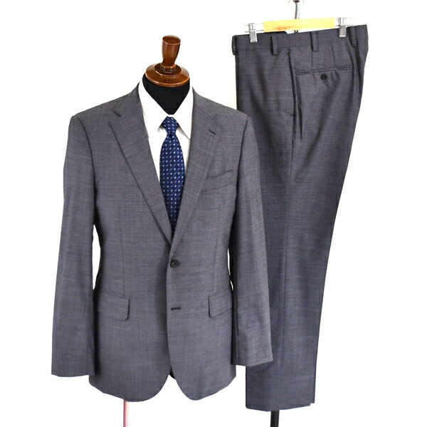 ヒルトン HILTON 2つボタン シングル スーツ A6 / M ダークグレー シャドーチェック 袖口4つ釦 本切羽 ノータック NHLT03921-49 / 5TJ016 【中古】【メンズビジネス】202510