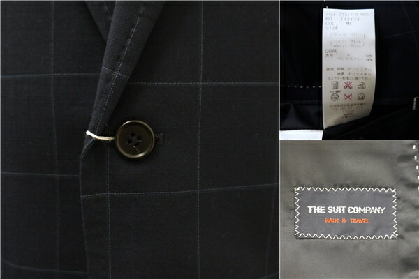 【送料無料】4NL008】THE SUIT COMPANY 2つボタン シングルスーツ Y7 L ダークネイビー ウインドペン 本切羽 WASHABLE ストレッチ 春夏 142134 【中古】【メンズビジネス】202412