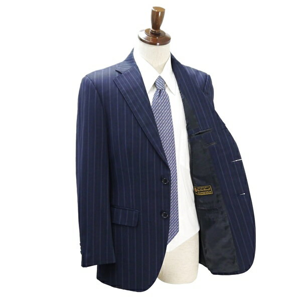 【送料無料】4NL037】TEIJIN MEN'S SHOP Loro Piana 段返り 3つボタン シングルスーツ A5 M ダークネイビー ストライプ 春秋 合物 1401315804 【中古】【メンズビジネス】202412
