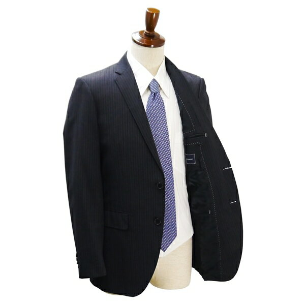 4NL068】THE SUIT COMPANY 2つボタン シングルスーツ Y7 L ダークグレー 暗灰色 ストライプ ノータック 本切羽 春秋冬 AET905 【送料無料】【中古】【メンズビジネス】202412