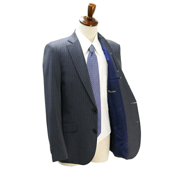 4NL092】geranos international Loro Piana 2つボタン シングルスーツ YA8 XL ダークグレー ストライプ ノータック 春秋冬 8417185 【送料無料】【中古】【メンズビジネス】202412