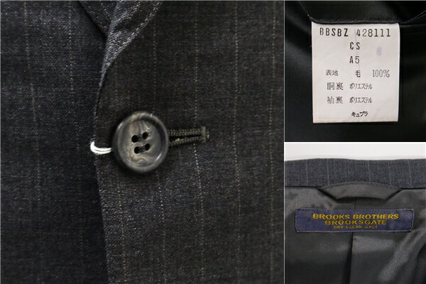 【送料無料】4NL107】BROOKS BROTHERS BROOKSGATE 2つボタン シングルスーツ A5 M ダークグレー 暗灰色 ストライプ ツータック 春夏 BBS2624 【中古】【メンズビジネス】202412