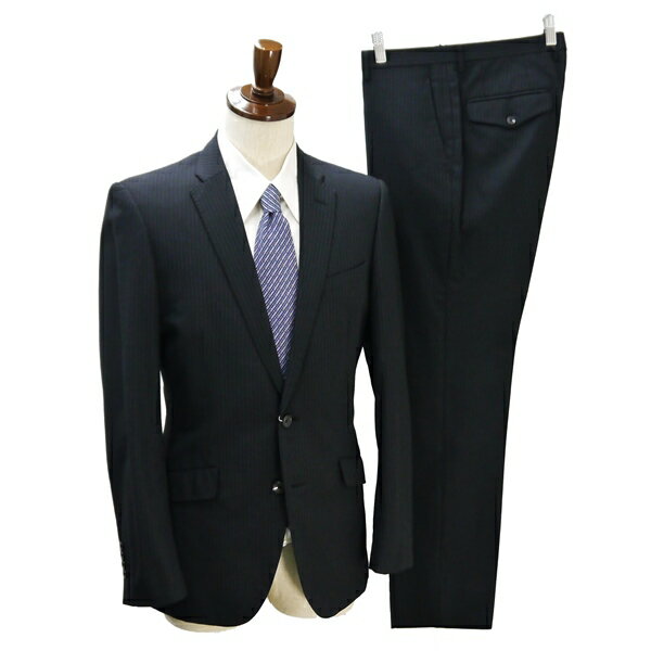 【送料無料】5NA024】Perfect Suit FActory COLLECTION MODEL 2つボタン シングルスーツ Y7 L ダークネイビー ストライプ 春秋冬 PN630205-09 【中古】【メンズビジネス】202501