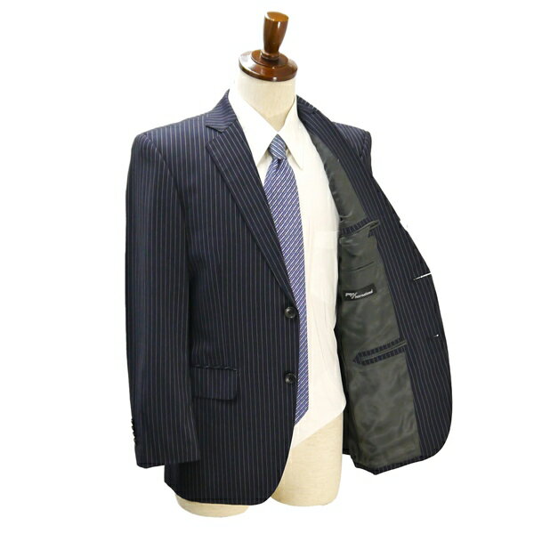 【送料無料】5NA050】geranos International Loro Piana 2つボタン シングルスーツ A4 S ダークネイビー ストライプ ワンタック 春夏 7317114 【中古】【メンズビジネス】202501