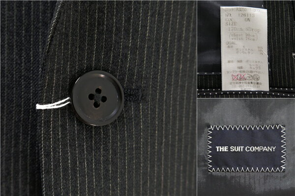 【送料無料】5NA053】THE SUIT COMPANY 2つボタン シングルスーツ A4 S ダークグレー 暗灰色 ストライプ ノータック 本切羽 春秋冬 126113 【中古】【メンズビジネス】202501
