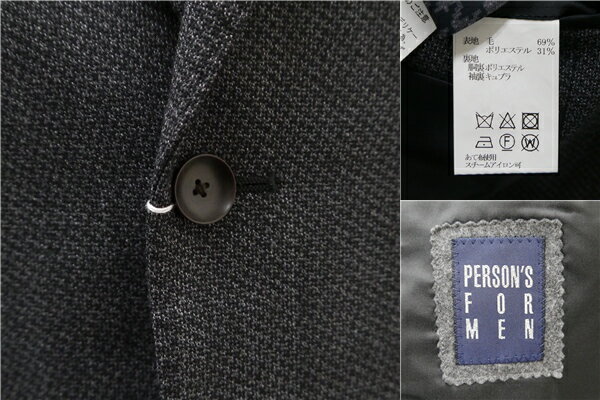 【送料無料】5NB016】PERSON'S FOR MEN 2つボタン シングルスーツ 袖口4つボタン YA4 S ダークグレー 暗灰色 ノータック 本切羽 春秋冬 176003 【中古】【メンズビジネス】202502
