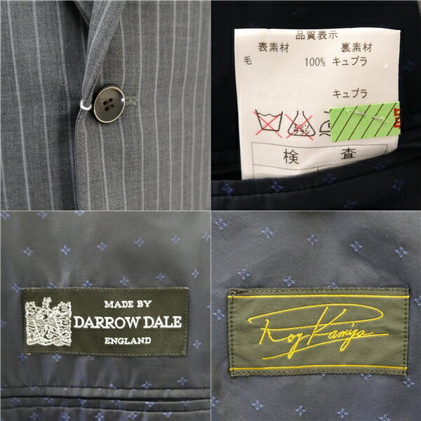 【送料無料】5NB023】Roy Kamiya DARROW DALE 2つボタン シングルスーツ 袖口4つボタン AB7 L グレー ストライプ ノータック 春秋冬 619007 【中古】【メンズビジネス】202502