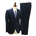 aazabu tailor アザブテーラー 2つボタン シングルスーツ YA6 M ダークネイビー 濃紺 ストライプ ノータック 春秋冬 5NB062 【送料無料】【中古】【メンズビジネス】202502