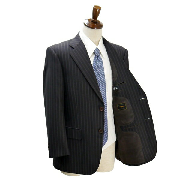 【送料無料】5NB065】Savile Row Britannia 2つボタン シングルスーツ AB4 M ブラウンがかったダークグレー ストライプ ワンタック 春秋冬 83T04 【中古】【メンズビジネス】202502