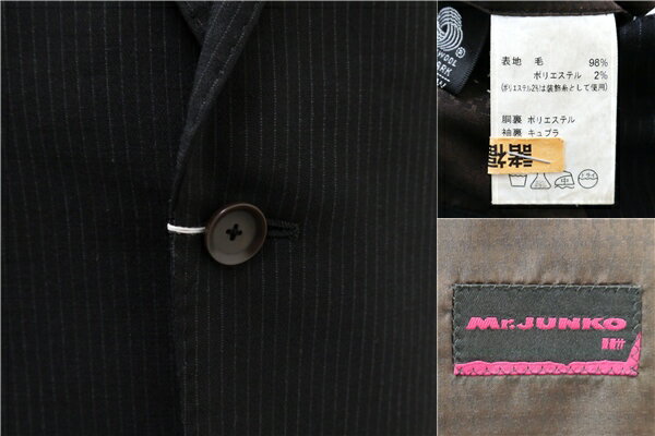 【送料無料】5NC001】Mr.JUNKO 2つボタン シングルスーツ 袖口4つボタン A6 M ダークグレー ストライプ ノータック 本切羽 春秋冬 115028 【中古】【メンズビジネス】202503