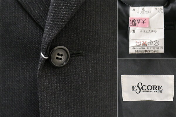 【10％OFF】5NE009】ESCORE ESSENTIAL&CORE 2つボタン シングルスーツ A6 M ダークグレー 暗灰色 ストライプ ツータック 春秋 合物 93 【スーパーSALE】【送料無料】【中古】【メンズビジネス】202505