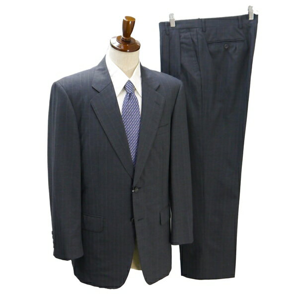 【送料無料】5NE018】DAKS LONDON ダックスロンドン 2つボタン シングルスーツ A6 M グレー 灰色 ストライプ ツータック 春夏 DAW100RFア 【中古】【メンズビジネス】202505