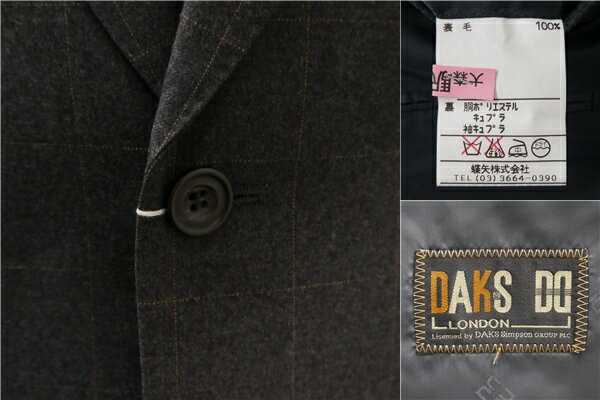 【10％OFF】5NE037】DAKS LONDON 2つボタン シングルスーツ 袖口4つボタン A6 M ダークグレー ウインドペン ツータック 春秋冬 A AW 317VK 【スーパーSALE】【送料無料】【中古】【メンズビジネス】202505