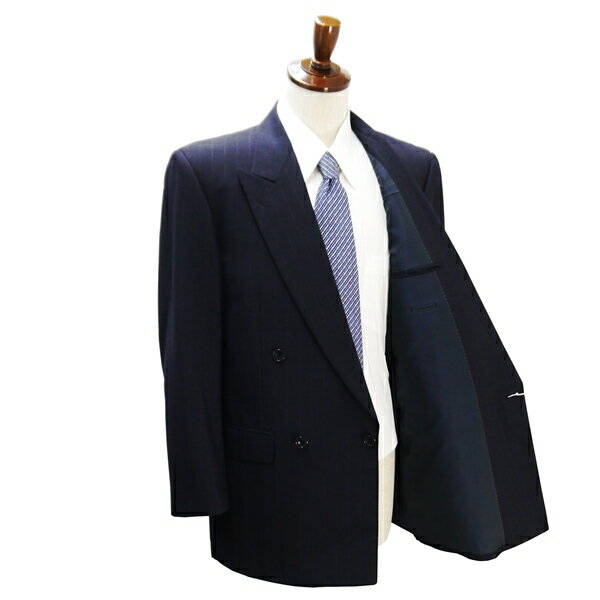 【送料無料】5NE039】DAKS LONDON 4つボタン ダブルスーツ 袖口4つボタン A6 M ダークネイビー ストライプ ワンタック 春夏 6 CW 932NK 【中古】【メンズビジネス】202505