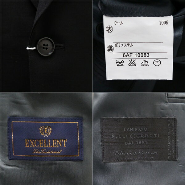 【送料無料】5NE056】EXCELLENT LANIFICIO F.LLI CERRUTI 2つボタン シングルスーツ AB7 L ブラック 黒 ノータック 春秋冬 03302-5371 【中古】【メンズビジネス】202505