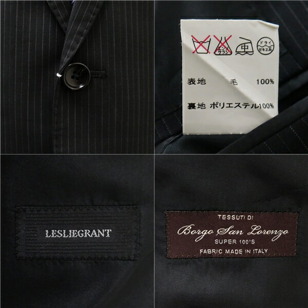 【40％OFF】LESLIEGRANT Borgo San Lorenzo 2つボタン シングルスーツ YA6 M ダークグレー ストライプ ノータック 春夏 48540-11 5NE062 【スーパーSALE】【送料無料】【中古】【メンズビジネス】202505