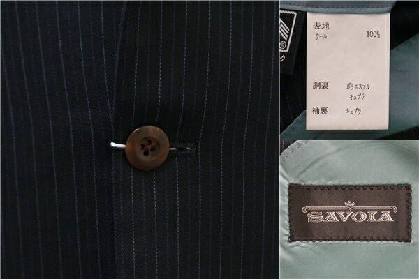 【送料無料】5NF022】SAVOIA WILLIAM LAYCOCK 2パンツ 段返り 3つボタン シングルスーツ AB7 L ダークネイビー ストライプ ノータック 春秋冬 【中古】【メンズビジネス】202506