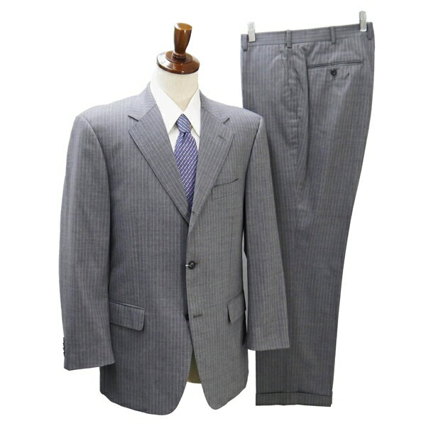 【送料無料】5NF024】KANSAI YAMAMOTO HOMME 段返り 3つボタン シングルスーツ 袖口4つボタン A8 XL グレー ストライプ ノータック 春夏 【中古】【メンズビジネス】202506