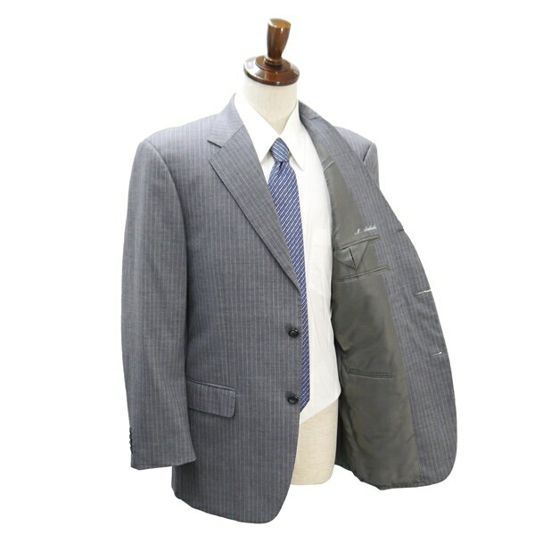 【送料無料】5NF024】KANSAI YAMAMOTO HOMME 段返り 3つボタン シングルスーツ 袖口4つボタン A8 XL グレー ストライプ ノータック 春夏 【中古】【メンズビジネス】202506
