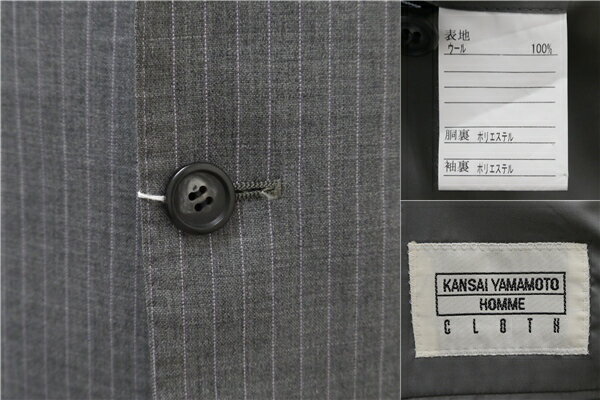 【送料無料】5NF024】KANSAI YAMAMOTO HOMME 段返り 3つボタン シングルスーツ 袖口4つボタン A8 XL グレー ストライプ ノータック 春夏 【中古】【メンズビジネス】202506