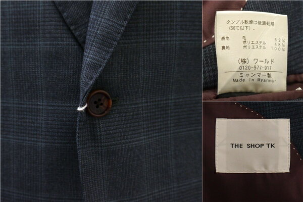 【送料無料】5NG003】THE SHOP TK 段返り 3つボタン シングルスーツ A8 XL ダークネイビー 濃紺 グレンチェック ノータック 春秋冬 631 【中古】【メンズビジネス】202507