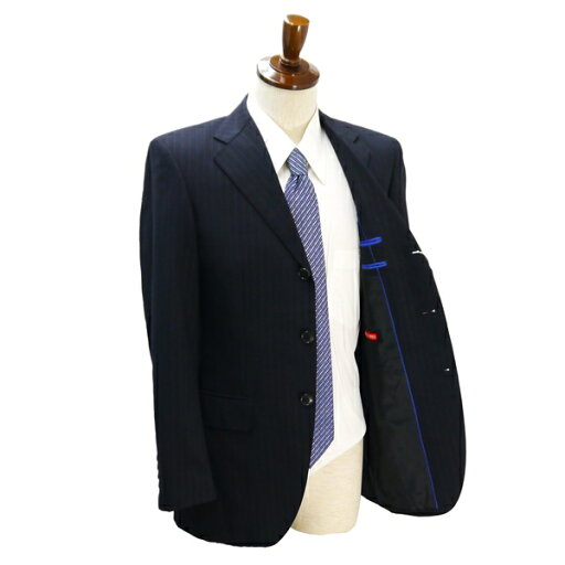 UNICO LUSSO 3つボタン シングルスーツ 袖口4つボタン Y5 M ダークネイビー ストライプ ワンタック 春夏 337102-10 5NG010 【送料無料】【中古】【メンズビジネス】202507