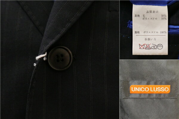 【送料無料】5NG010】UNICO LUSSO 3つボタン シングルスーツ 袖口4つボタン Y5 M ダークネイビー ストライプ ワンタック 春夏 337102-10 【中古】【メンズビジネス】202507