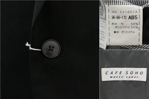 【送料無料】5NG013】CAFE SOHO WHITE LABEL 2つボタン シングルスーツ AB5 M ダークグレー 暗灰色 ノータック ストレッチ 春夏 431601A 【中古】【メンズビジネス】202507