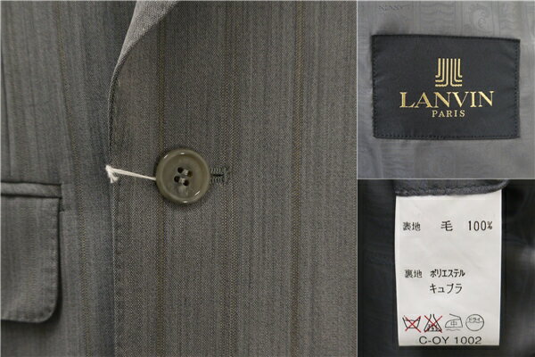 【送料無料】5NG030】LANVIN ランバン 4つボタン ダブルスーツ 袖口3つボタン AB7 L グレー 灰色 ストライプ ツータック 春夏 5356 【中古】【メンズビジネス】202507