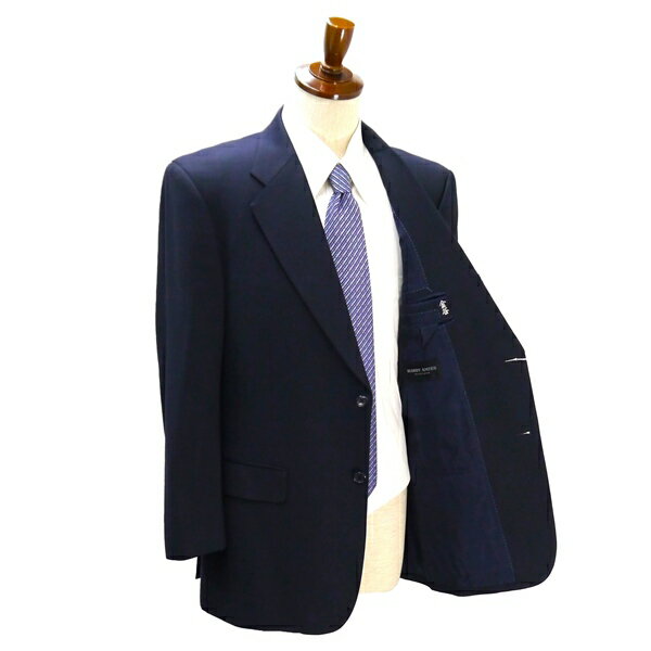 HARDY AMIES BOUTIQUE 2つボタン シングルスーツ 袖口4つボタン AB5 M ダークネイビー 濃紺 ツータック 春秋冬 39147 5NG042 【送料無料】【中古】【メンズビジネス】202507