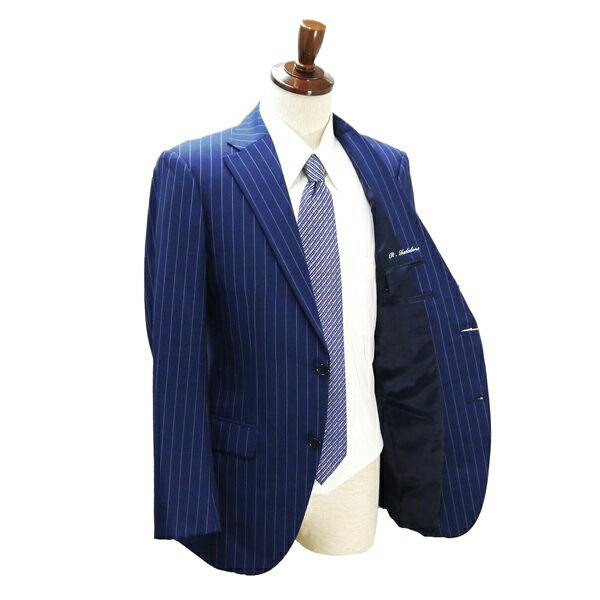 【10％OFF】5NG081】美品 Rucken Bacchar 2つボタン シングルスーツ Y7 L 青みがかったダークネイビー ストライプ ノータック 春秋冬 【スーパーSALE】【送料無料】【中古】【メンズビジネス】202507