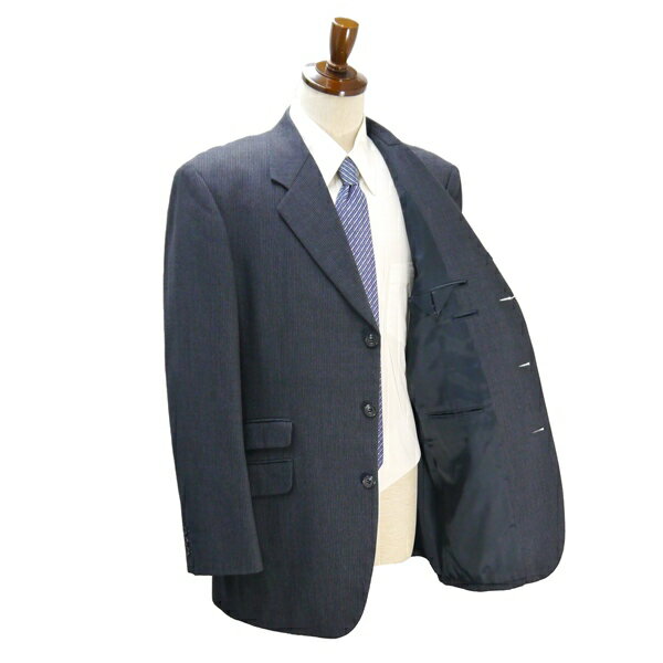 ado clothing 3つボタン シングルスーツ 袖口3つボタン BB8 XL ダークグレー 暗灰色 ストライプ ツータック 春秋冬 5NG082 【送料無料】【中古】【メンズビジネス】202507