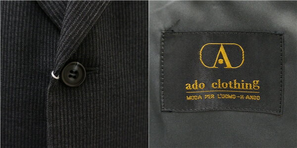 ado clothing 3つボタン シングルスーツ 袖口3つボタン BB8 XL ダークグレー 暗灰色 ストライプ ツータック 春秋冬 5NG082 【送料無料】【中古】【メンズビジネス】202507