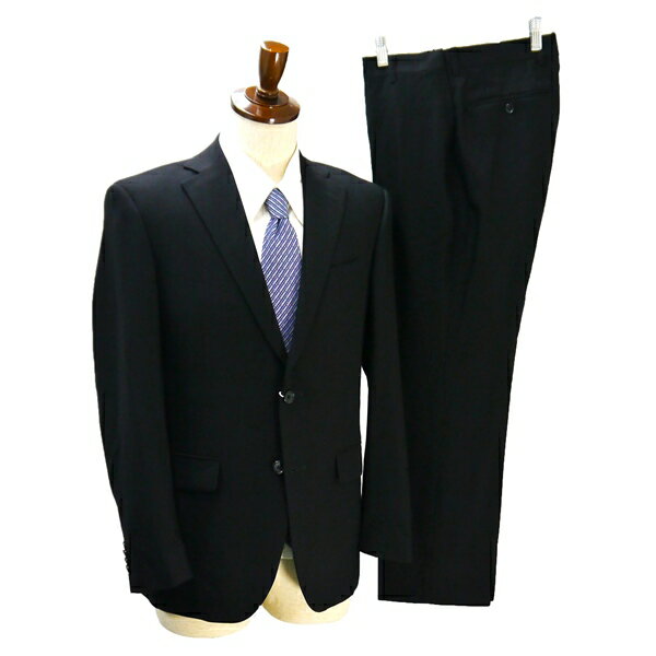 5NG091】BUSINESS EXPERT 2つボタン シングルスーツ A5 M ブラック 黒 ノータック ウエストアジャスター 春秋 合物 4020 【中古】【メンズビジネス】202507