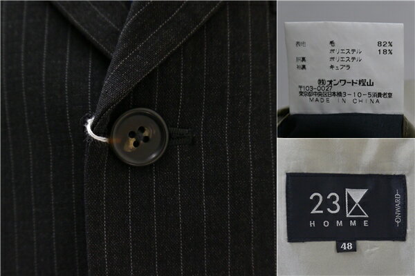 5NG104】23区 HOMME 3つボタン シングルスーツ A7 L ダークグレー ストライプ ツータック 春秋 合物 0165 CBE NS YM 0206 【中古】【メンズビジネス】202507