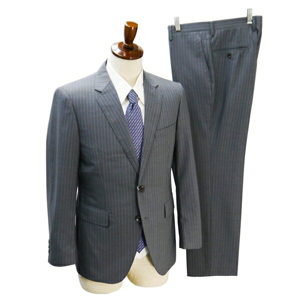 Perfect Suit P.S.FA 2つボタン シングルスーツ 袖口3つボタン A4 S グレー ストライプ ノータック 春夏 IC520255-15 5NG110 【送料無料】【中古】【メンズビジネス】202507