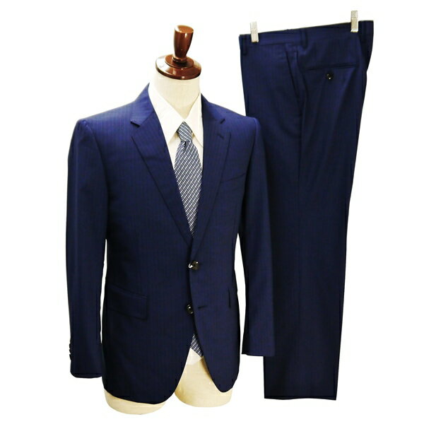 5NG111】Perfect Suit P.S.FA 2つボタン シングルスーツ A4 S 青みがかったダークネイビー ストライプ ..
