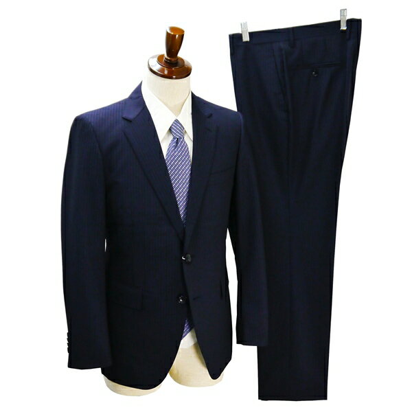 5NG114】Perfect Suit P.S.FA 2つボタン シングルスーツ A5 M ダークネイビー 濃紺 ストライプ ノータック 春夏 IC420252-88 【中古】【メンズビジネス】202507
