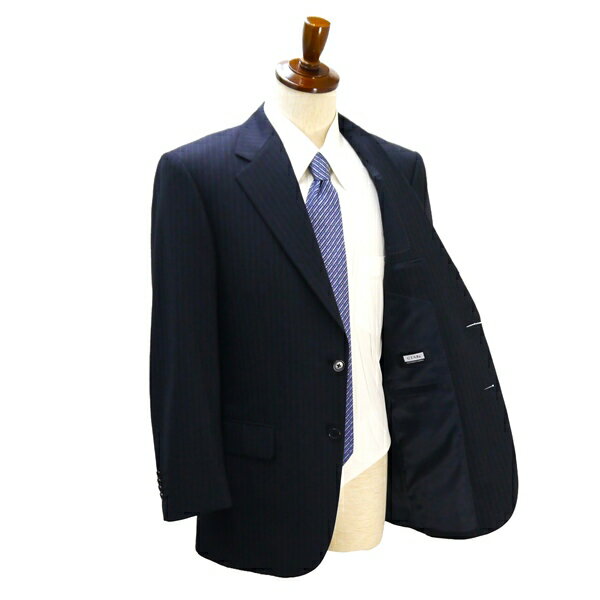 美品 GEAR 2つボタン シングルスーツ 袖口4つボタン A5 M ダークネイビー 濃紺色 ストライプ ツータック 春夏 47101 5NG115 【送料無料】【中古】【メンズビジネス】202507
