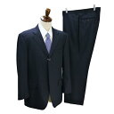 INHALE EXHALE 3つボタン シングルスーツ 袖口4つ釦 BB6 L ダークネイビー 濃紺 ストライプ ノータック 本切羽 春秋冬 5NH006 【送料無料】【中古】【メンズビジネス】202508