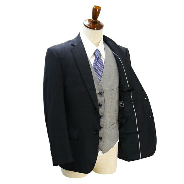 CROWDED CLOSET メンズビギ 3ピース 2つボタン シングルスーツ AB6 L ダークグレー チェック ノータック 春秋冬 M0253F102 5NH012 【中古】【メンズビジネス】202508