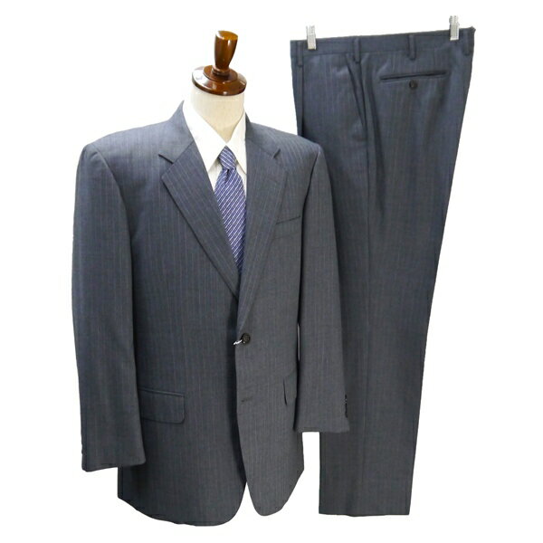 ELEFIT エレフィット 2つボタン シングルスーツ 袖口3つボタン AB8 XL グレー 灰色 ストライプ ワンタック 春秋冬 138513 5NH024 【送料無料】【中古】【メンズビジネス】202508